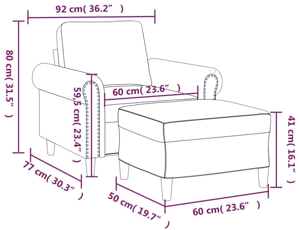 Poltrona com apoio de pés couro artificial 60 cm preto