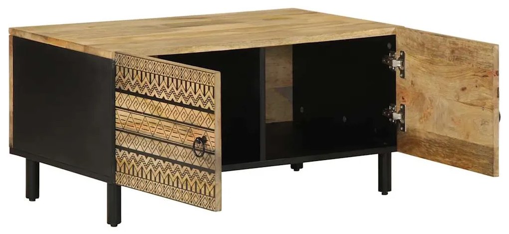 Mesa de centro 80x50x40cm madeira mangueira áspera maciça preto