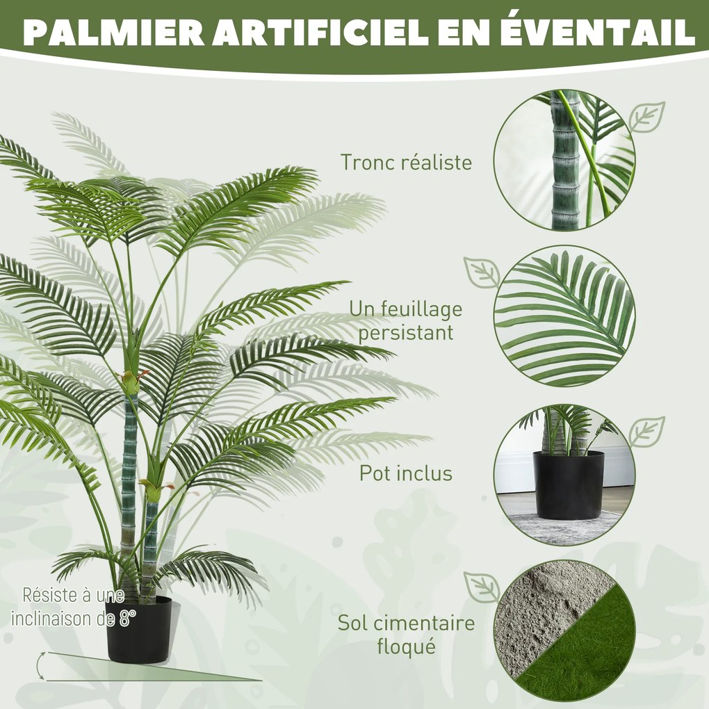Planta artificial de interior com 170 cm, palmeira artificial com vaso de plástico e acabamento flocado, verde
