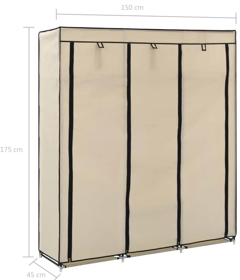 Roupeiro c/ compartimentos e varões 150x45x175 cm tecido creme