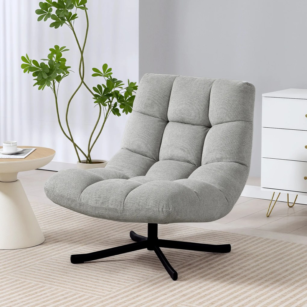 Poltrona de Sala Giratória, 95 x 75 x 90 cm, Revestimento em Tecido de Chenille, Cinzento-Claro