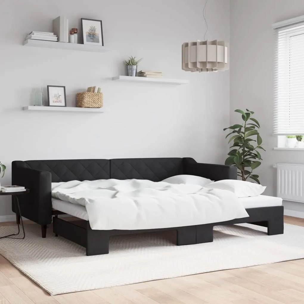 vidaXL Sofá-cama com gavetão 90x200 cm tecido preto