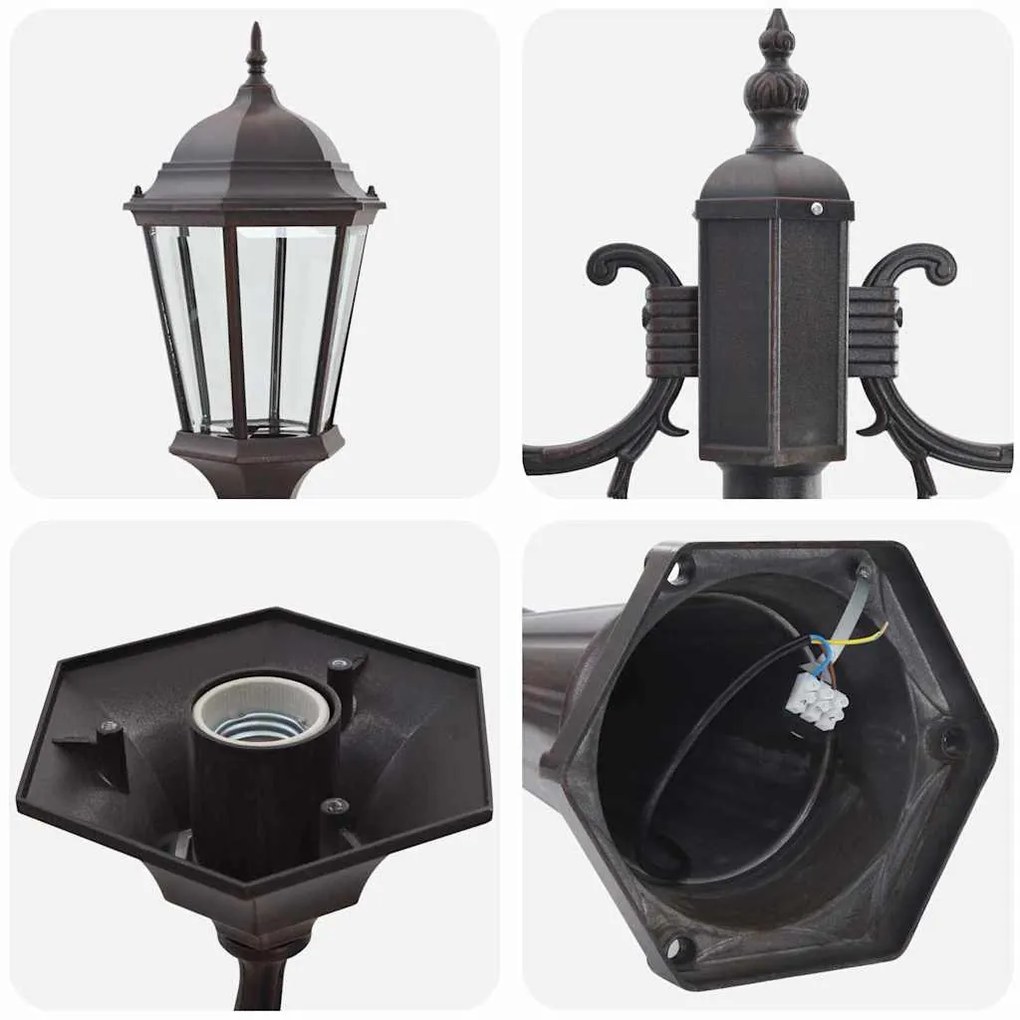 Poste de Luz de Jardim 2-Lâmpada E27 Bronze 235 cm Alumínio