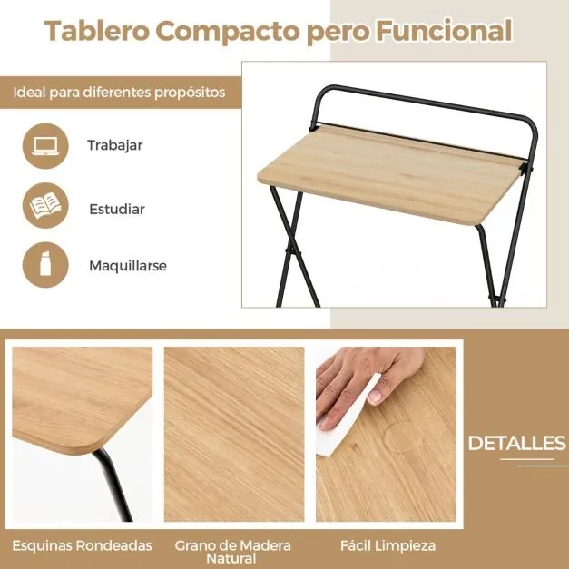 Secretária dobrável de 60 cm com suporte para tablet Mesa de escritório versátil para estudo 64 x 43 x 80 cm Natural