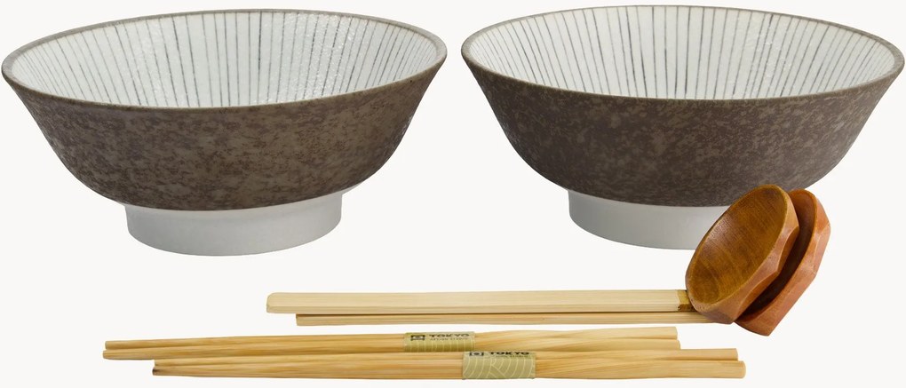 Conjunto de loiça para ramen em porcelana Satomaki Tokusa, 2 pessoas, conjunto de 6