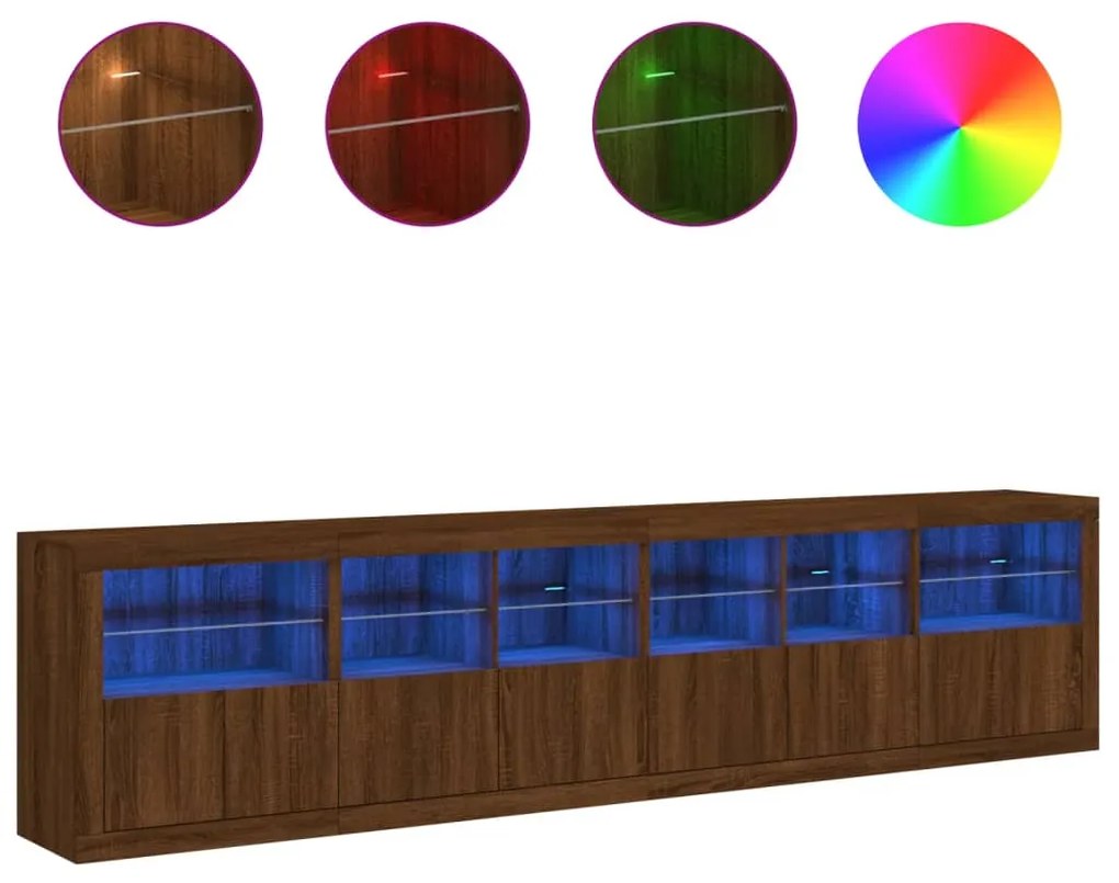 Aparador com luzes LED 283x37x67 cm carvalho castanho