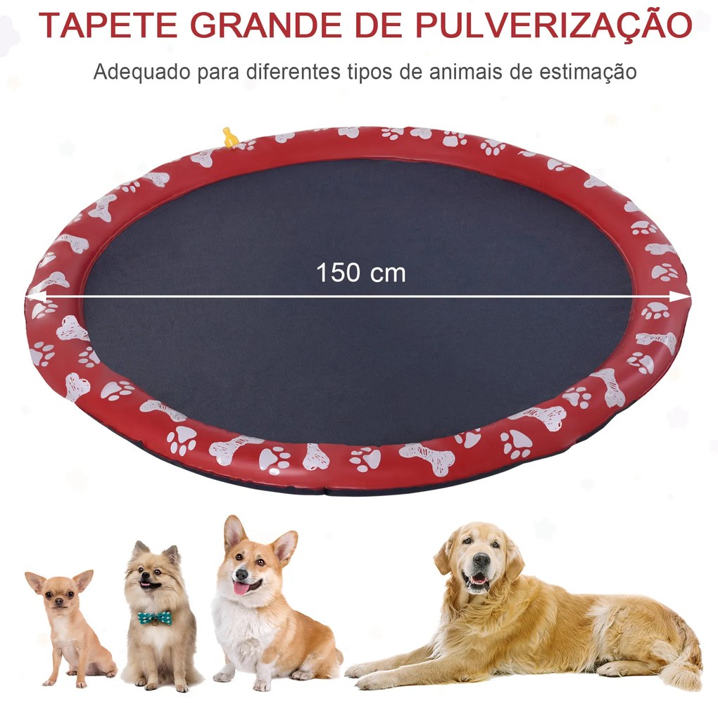 Tapete Aquático para Animais de Estimação com Pulverizador de Água Piscina Portátil para Cães Ø150 cm Vermelho