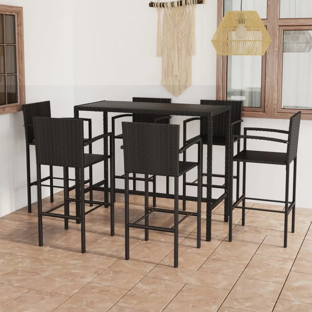 vidaXL 7 pcs conjunto de bar para jardim vime PE preto