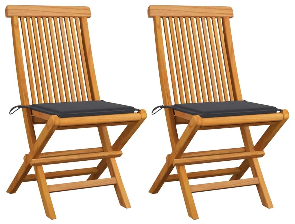 3062460 vidaXL Cadeiras de jardim c/ almofadões antracite 2 pcs teca maciça