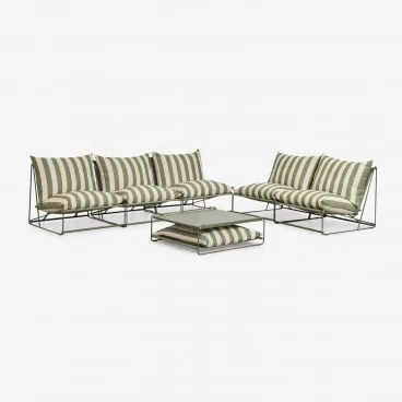 Conjunto De Jardim Com 2 Sofás Modulares De 2 E 3 Peças E Mesa Auxiliar Conversível Amaro Tapioca Beige - Verde Azeitona Profundo - Sklum