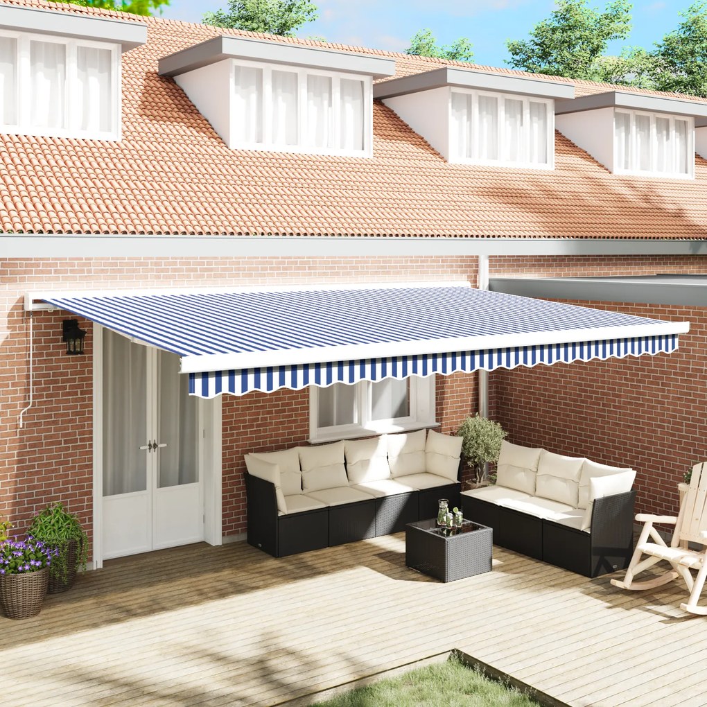 vidaXL Toldo Retrátil Manual Azul e Branco 500x300 cm