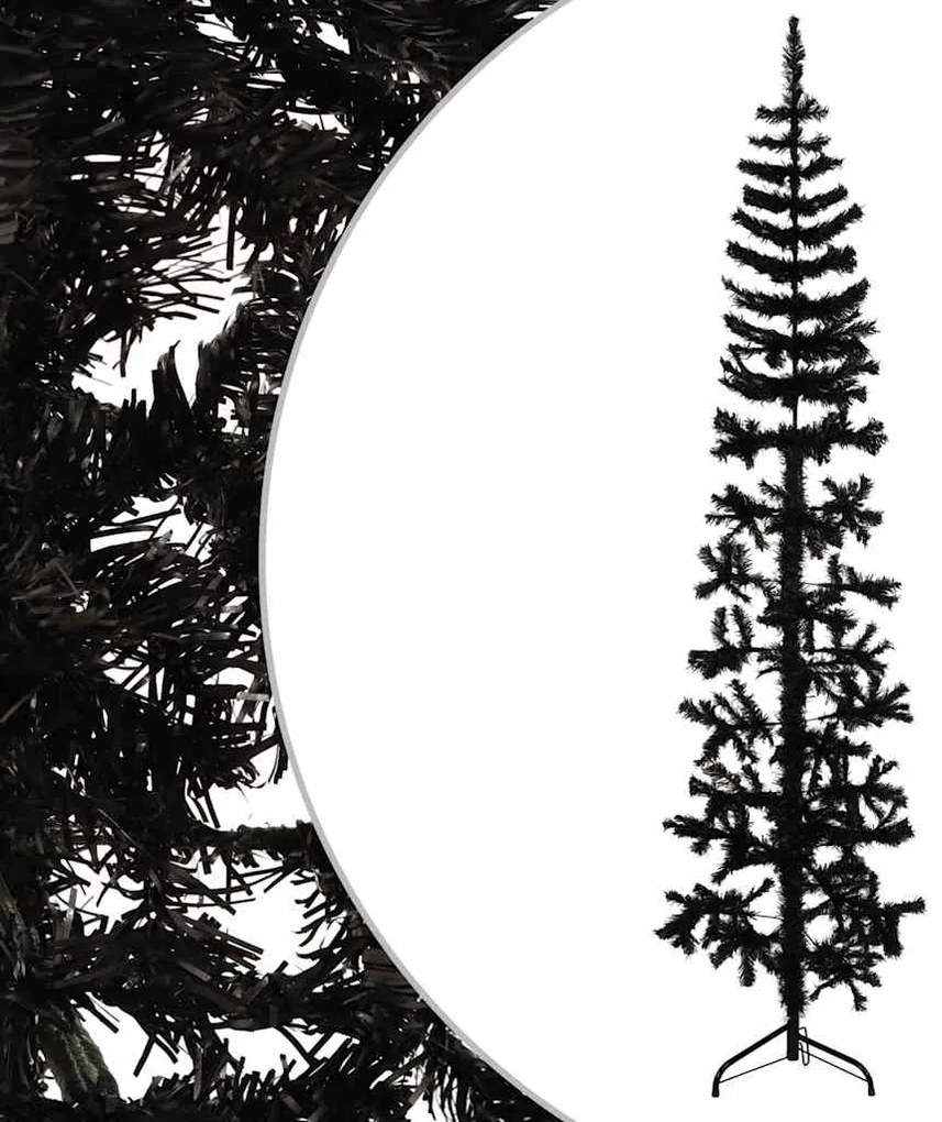 Meia árvore de Natal fina com suporte 180 cm preto