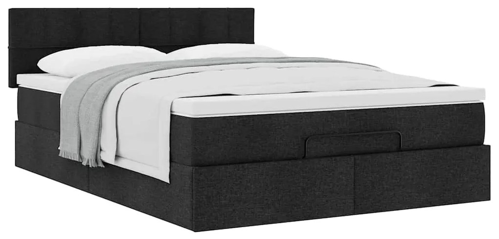 Cama otomana com colchão 140x190 cm tecido preto