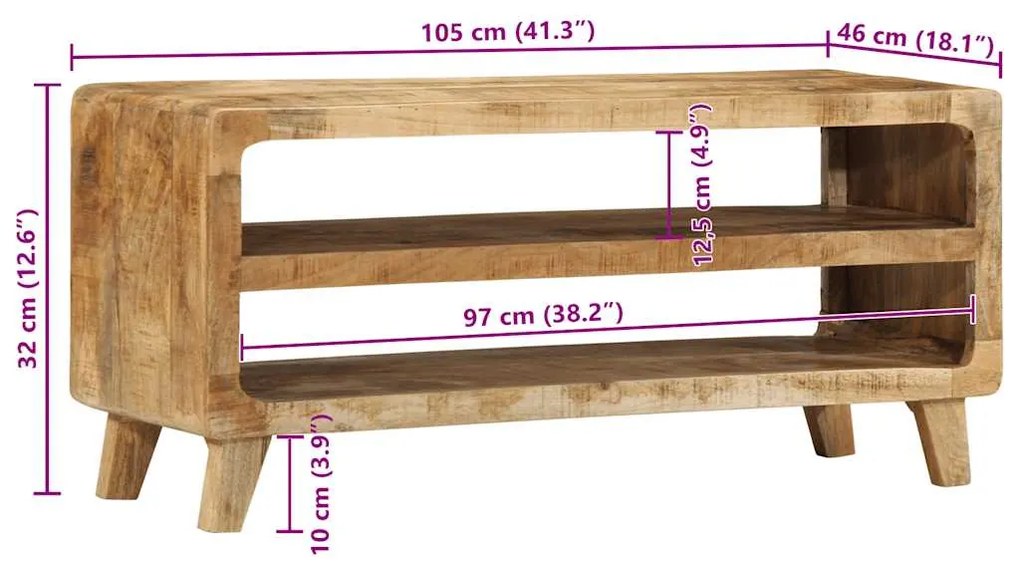 Móvel de TV 105x46x32 cm madeira de mangueira áspera maciça