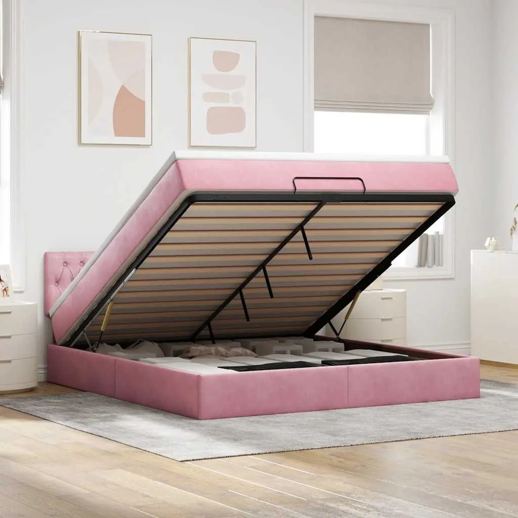 vidaXL Estrutura de cama otomana com colchão 180x200 cm veludo rosa