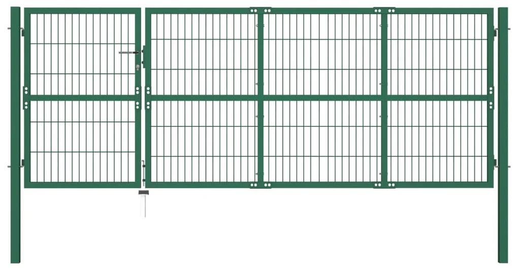 142570 vidaXL Portão para cerca de jardim com postes 350x120 cm aço verde