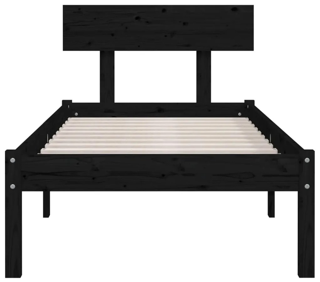 Estrutura de cama 90 x 200 cm madeira de pinho maciça preto
