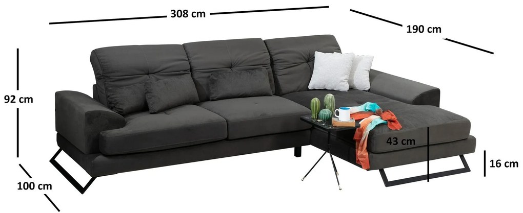 Sofá de Canto Frido – Antracite – 308 cm x 190 cm