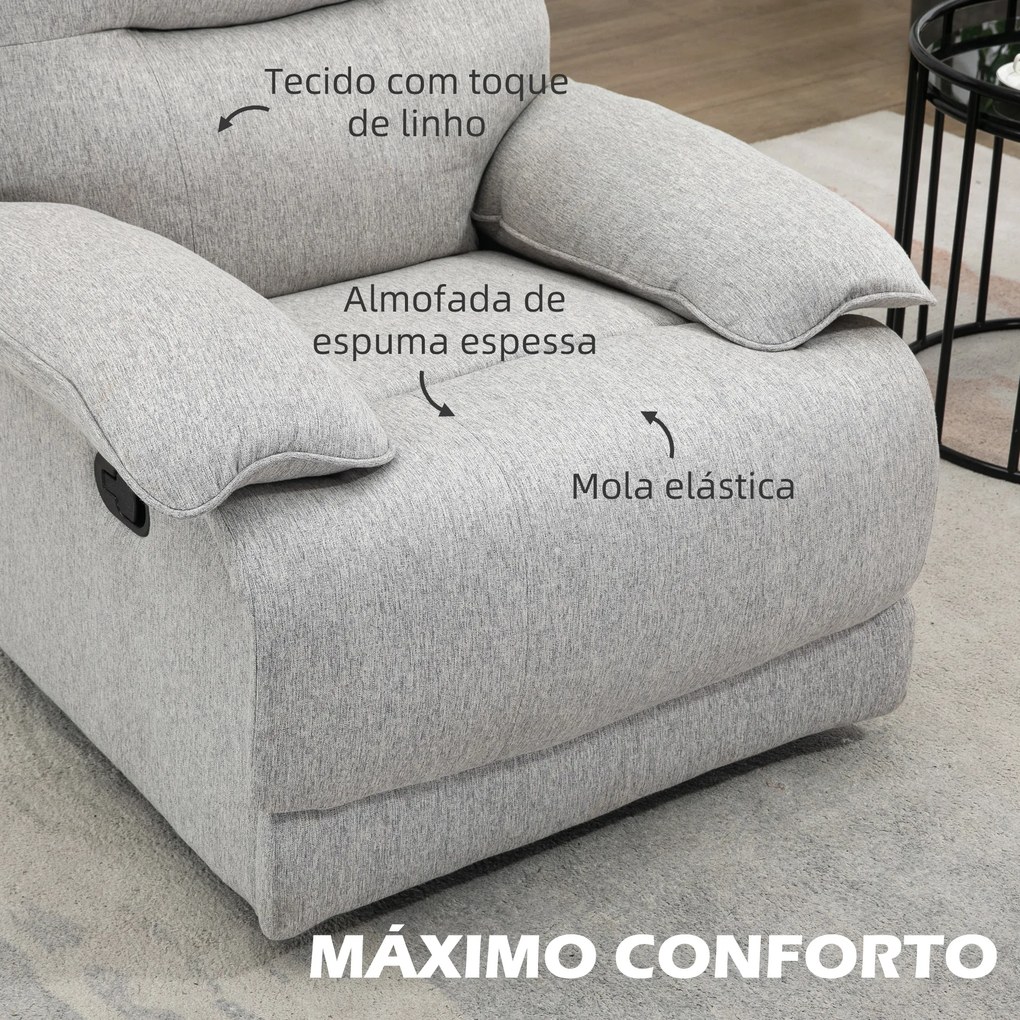 Poltrona Reclinável de Sala de Estar Poltrona Relax Reclinável Manual com Apoio para os Pés 89x98x101 cm Cinza