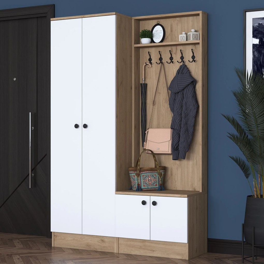 Cabide de Entrada P6 – Branco e Nogueira – 119,6 x 182,8 x 35,5 cm