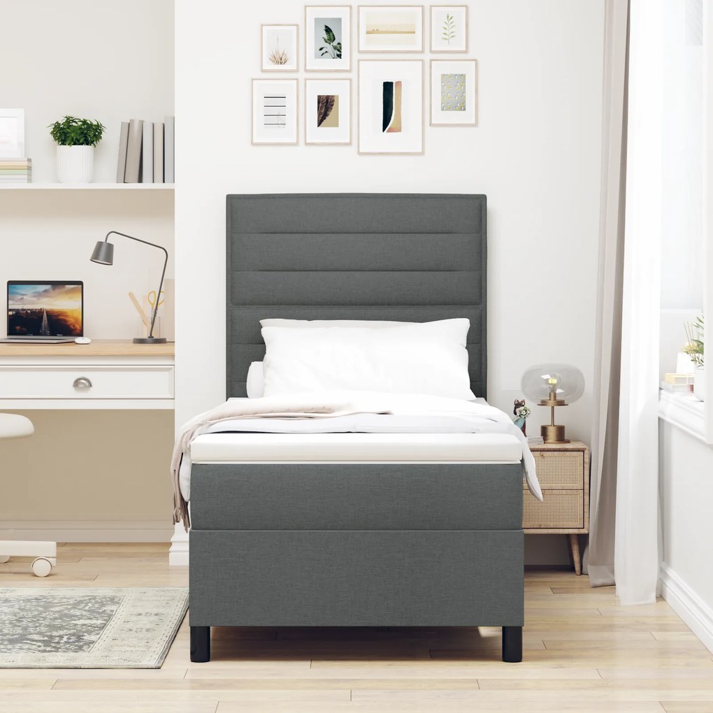 Cama Box com Colchão Cinza Escuro 100x200 cm Tecido