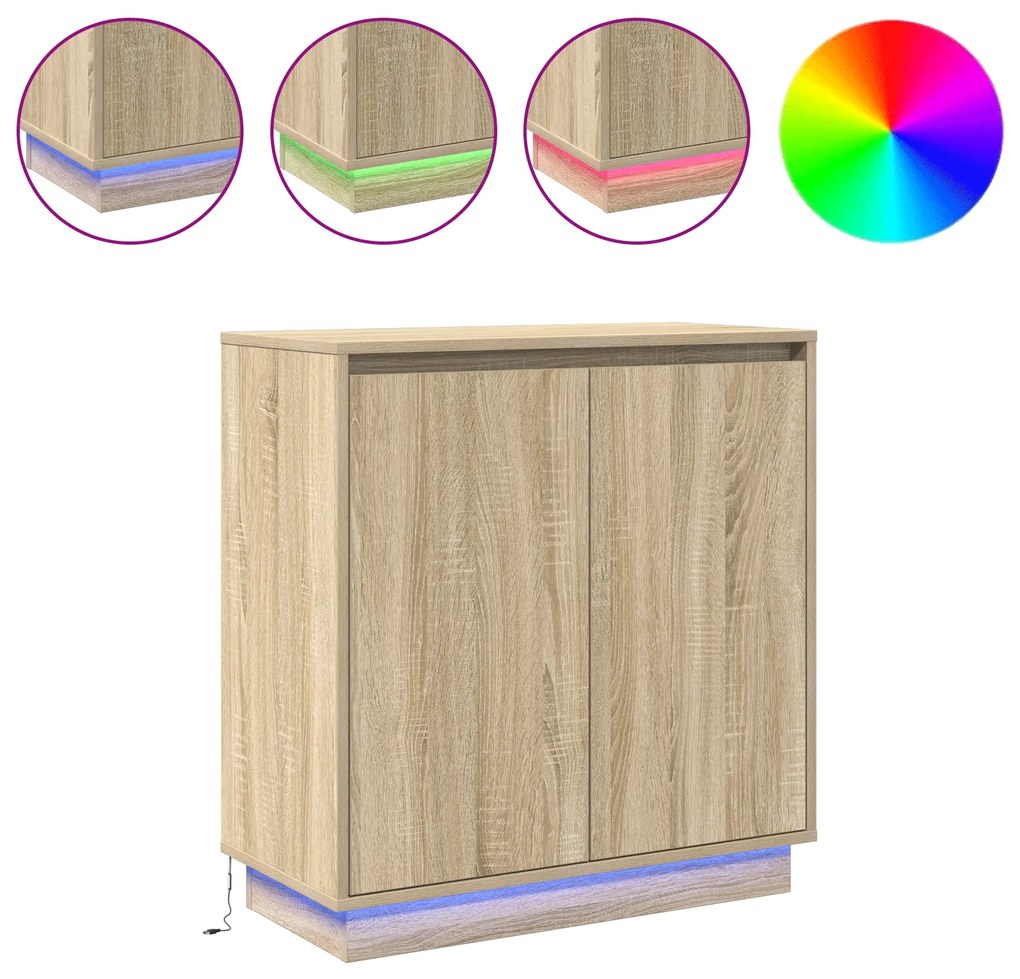 Buffet vidaXL com LED em Carvalho Sonoma - 71 x 34.5 x 75 cm - Feito d