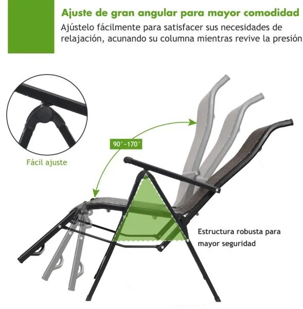 Conjunto de 2 espreguiçadeiras jardim de rattan para exterior dobrável com encosto ajustável para jardim, pátio, praia, interior, Castanho