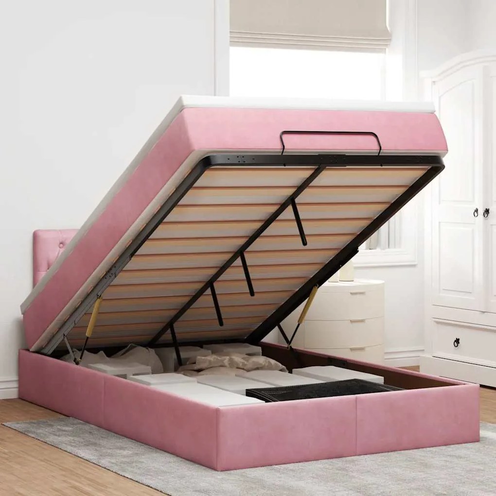 vidaXL Cama otomana com colchão &amp; LEDs 120x190cm veludo rosa