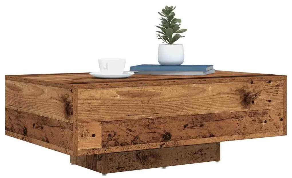 Mesa de Centro vidaXL com Luzes LED Madeira Antiga 85x55x31 cm