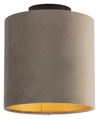 Candeeiro de teto com abajur de veludo taupe dourado 20 cm - Combi preto Country / Rústico
