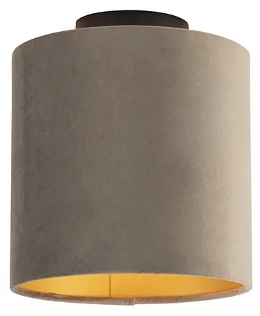 Candeeiro de teto com abajur em veludo castanho com dourado 20 cm - Combi Preto Country / Rústico
