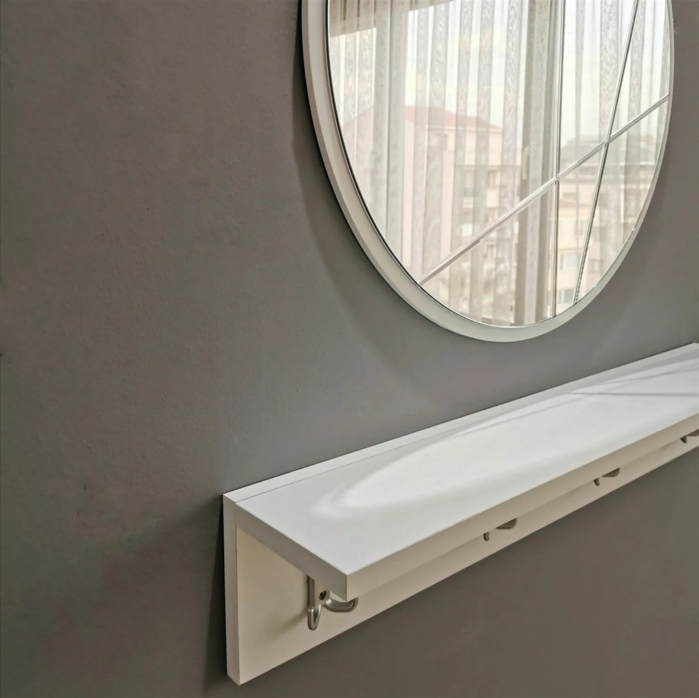 Hall Stand V103 – Branco – Prateleira: 80x15x15 cm, Espelho: 60x60 cm