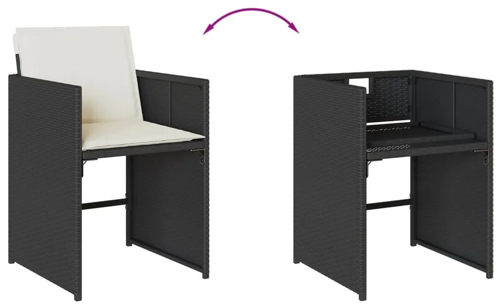 15 pcs conjunto de jantar p/jardim com almofadões vime PE preto
