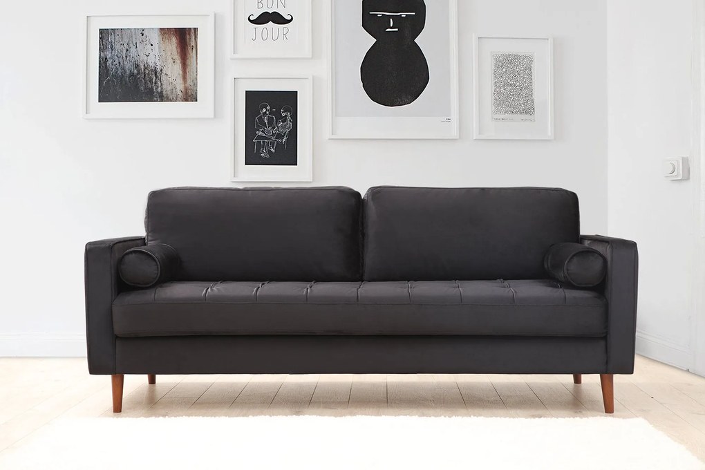 Sofá de 3 Lugares Rome – Preto Carvalho – 215x90x70 cm