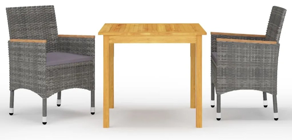 3 pcs conjunto de jantar para jardim cinzento