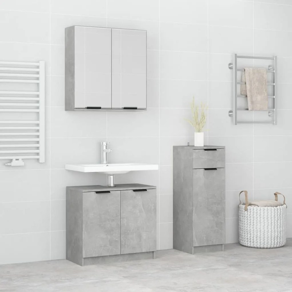 vidaXL 3 pcs conj. móveis casa banho derivados madeira cinza cimento