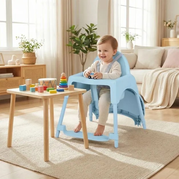 Cadeira refeição alta conversível 4 em 1 para bebés 2 alturas comTabuleiro duplo removível Arnês de 5 pontos Apoio para os pés Fácil de limpar 6-36 me