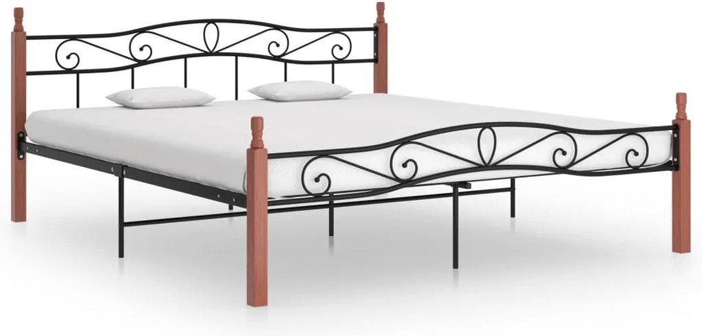 Estrutura de cama 200x200cm metal/madeira carvalho maciça preto
