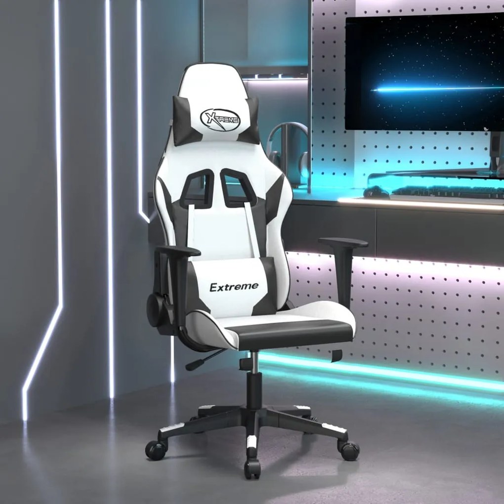 vidaXL Cadeira gaming couro artificial branco e preto