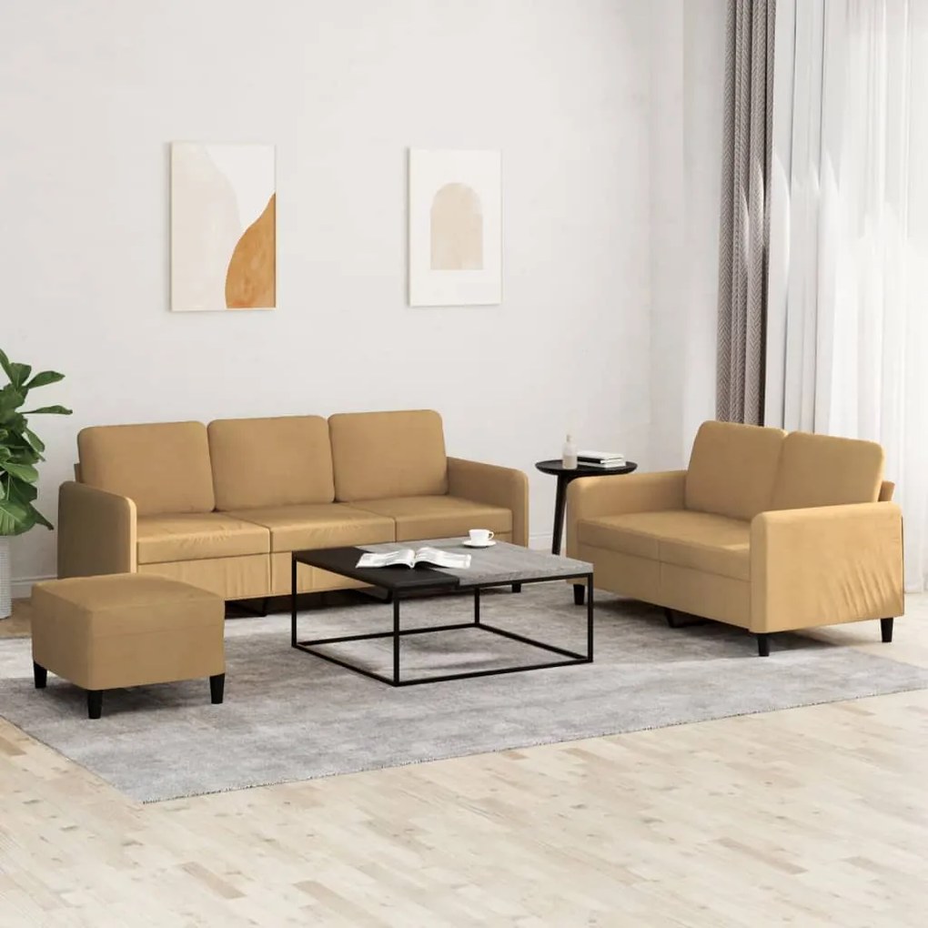 3 pcs conjunto de sofás veludo castanho