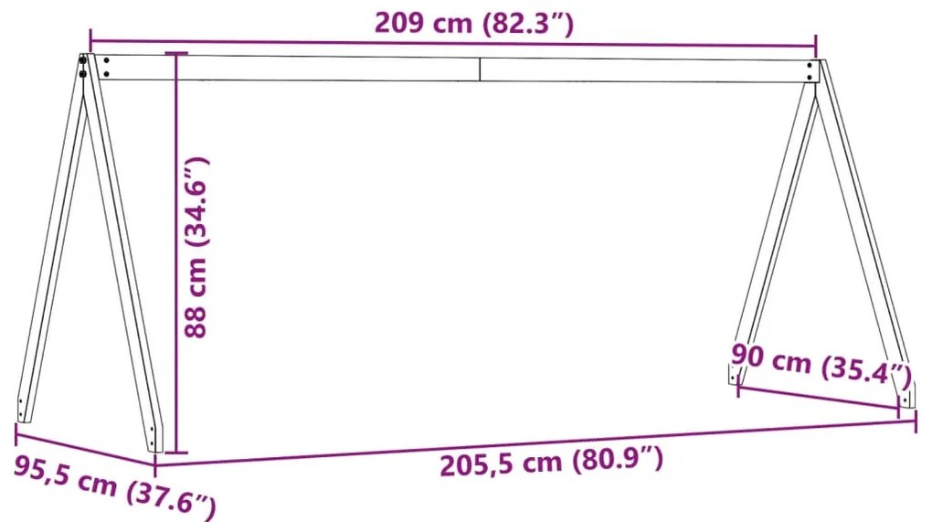Telhado de cama infantil 209x95,5x88 cm pinho maciço branco