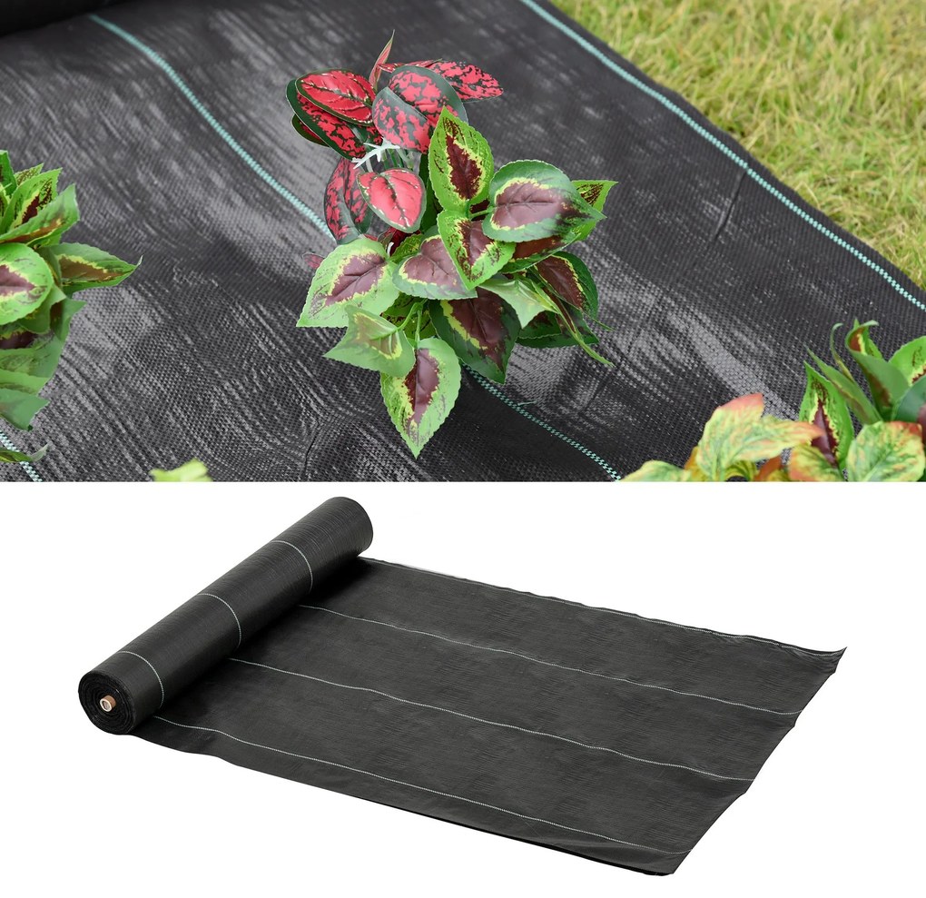 Malha Geotêxtil 2x50 m Malha de jardim contra ervas daninhas 100 g / m² rolo de malha preto