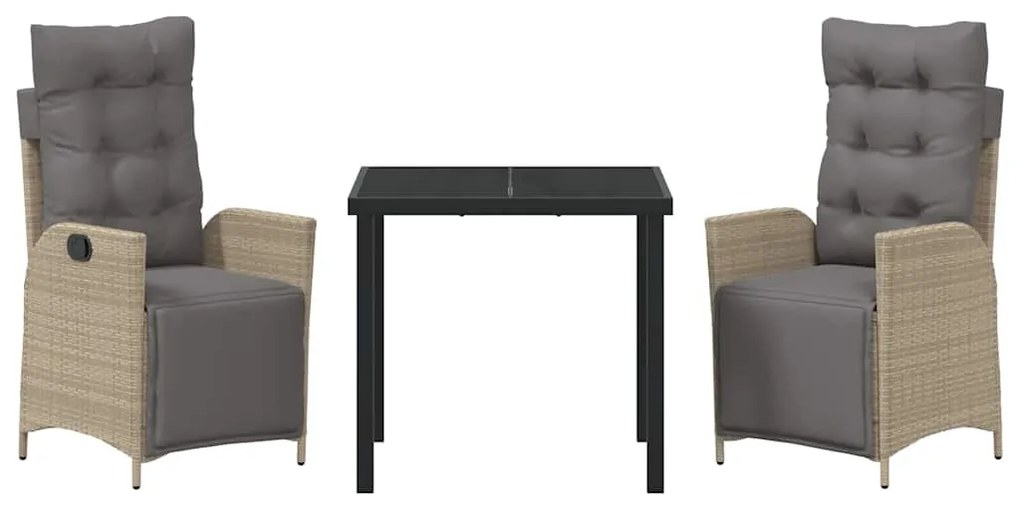 Conjunto de Jantar de Jardim 3 Peças, Rattan Sintético Bege