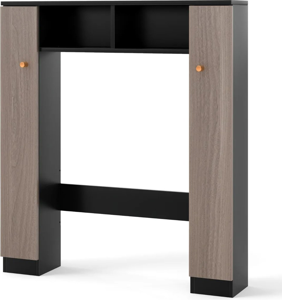 Estante sobre sanita de casa de banho 87,5 x 18 x 98 cm com 2 portas e 2 compartimentos abertos Preto e Castanho