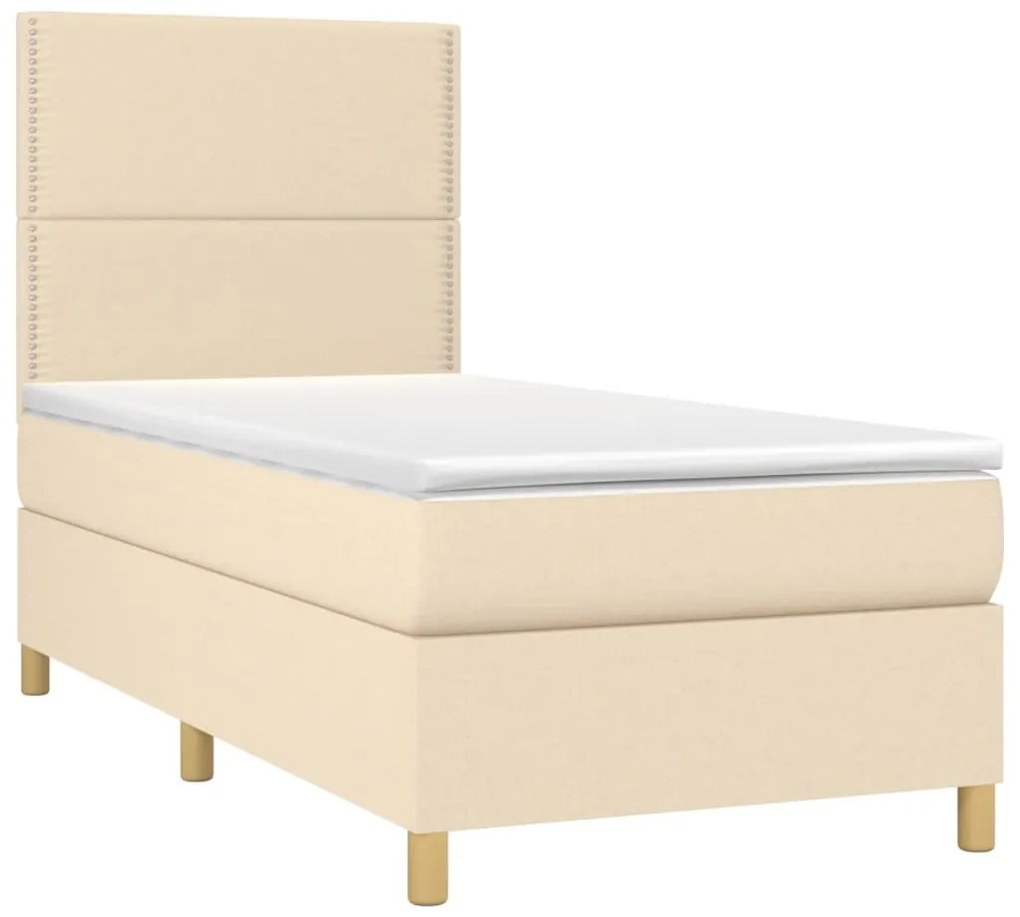 Cama box spring c/ colchão e LED 90x200 cm tecido cor creme