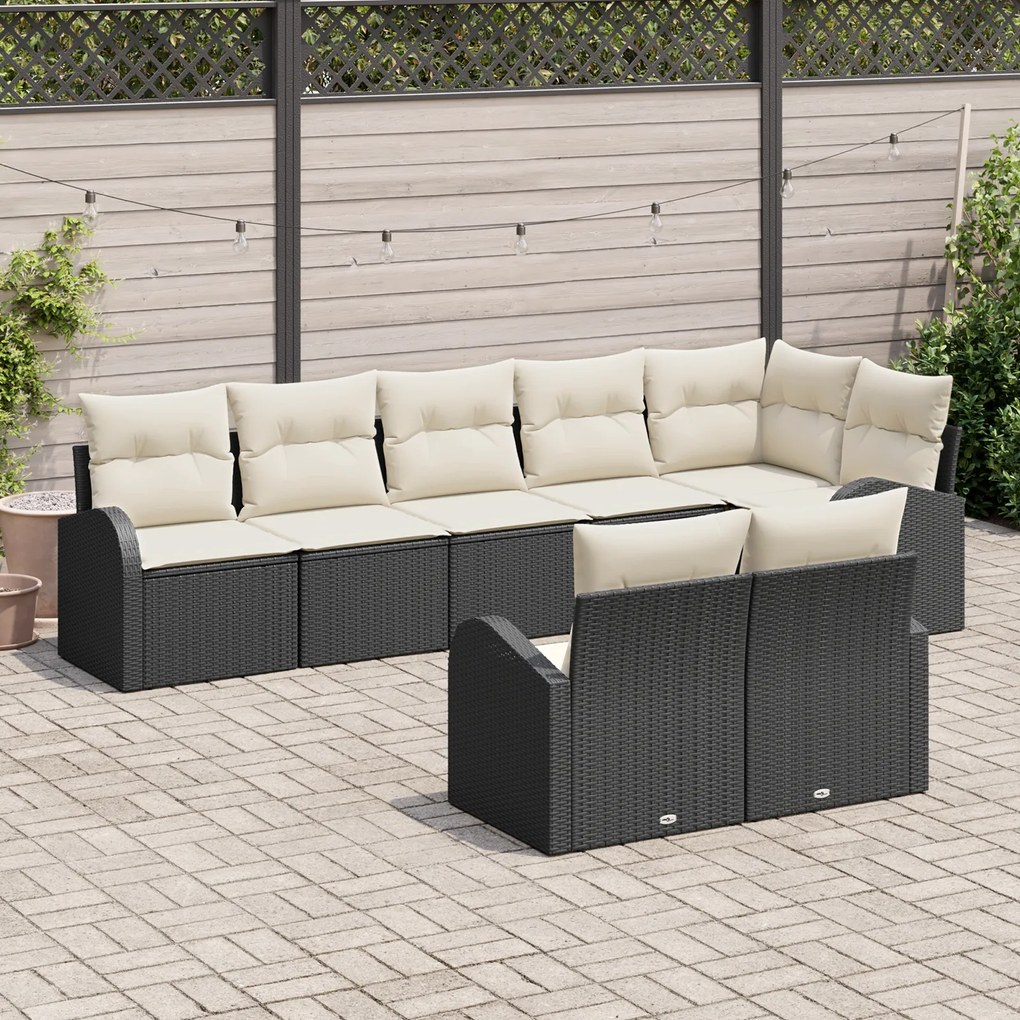 Conjunto de Sofá de Jardim de 8 Peças com Almofadas Preto Rattan Polié