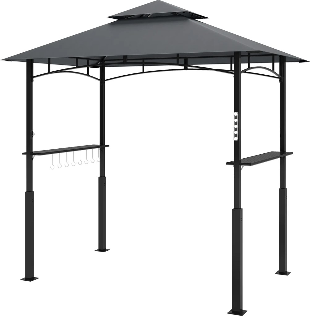 Tenda para churrasco de dois andares com cobertura para jardim e iluminação LED, 240 x 150 x 250 cm(GRELHADOR NÃO INCLUIDO), cinzento escuro