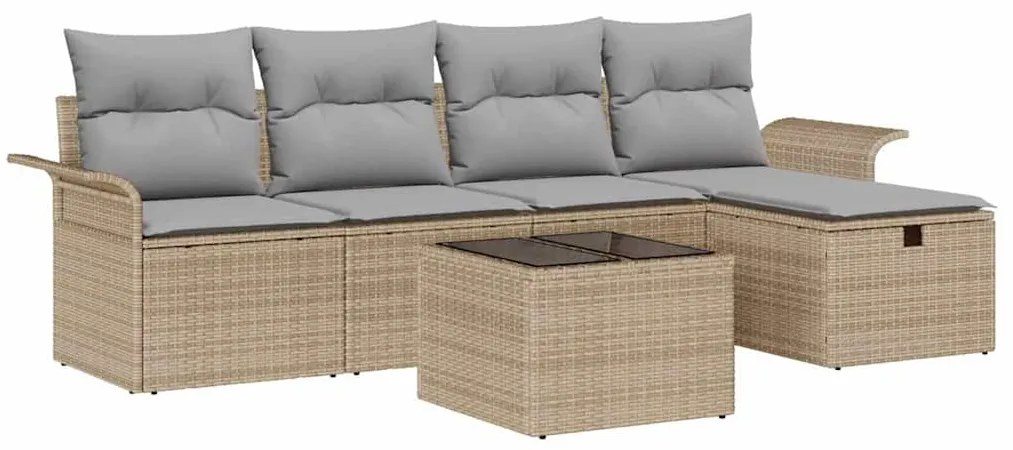 Conjunto de Sofá de Jardim de 6 Peças com Almofadas Bege Vime Sintétic