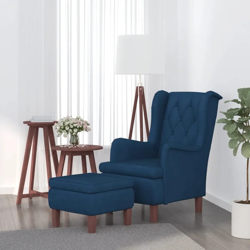 vidaXL Poltrona com banco veludo azul