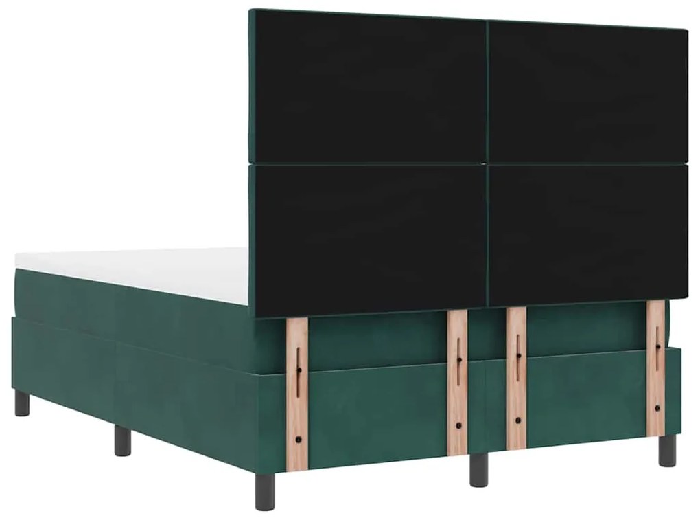 Cama Box Spring com Colchão e Banco Verde Escuro 140x200 cm Veludo